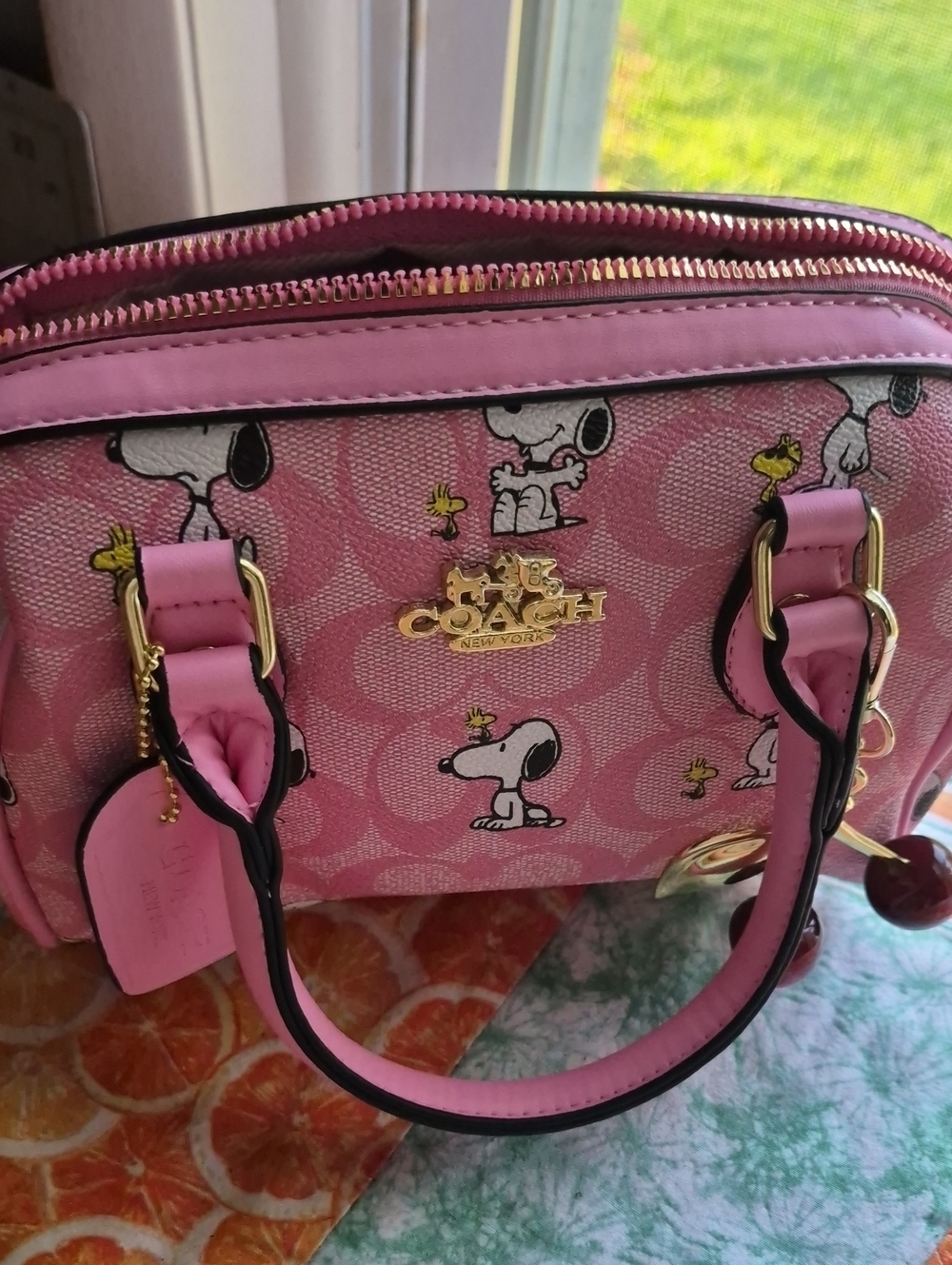 Coach Pink Snoopy Signature Mini Satchel with Gold Hardware